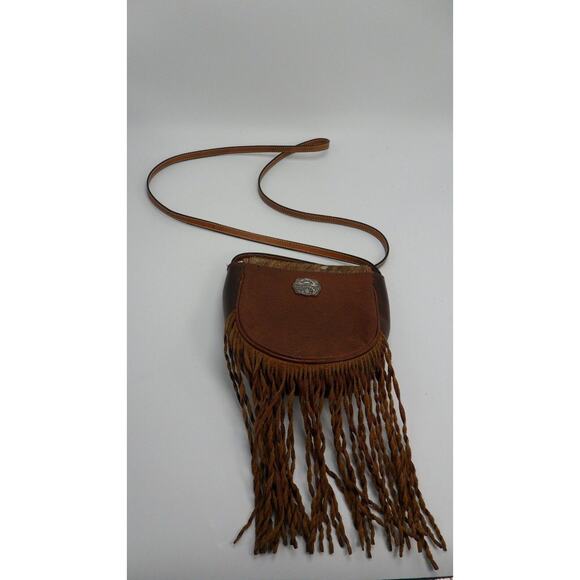 MONTANA SILVERSMITHS LEATHER CROSS HAIR FRINGED SHOULDER BAG PURSE HOT UNIQUE - Picture 6 of 8